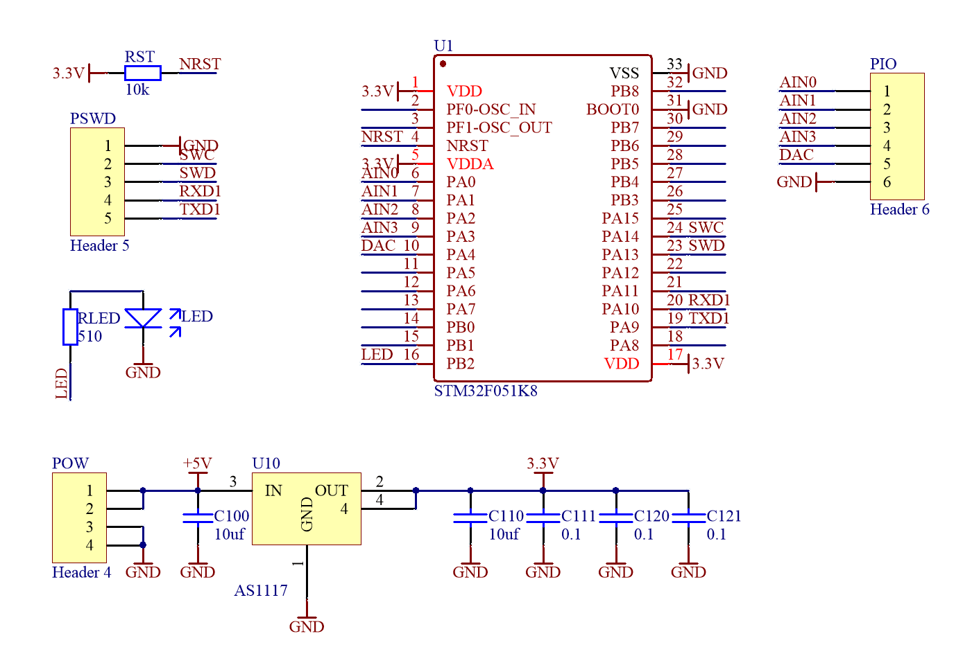f051k86 封装的单片机测试电路板