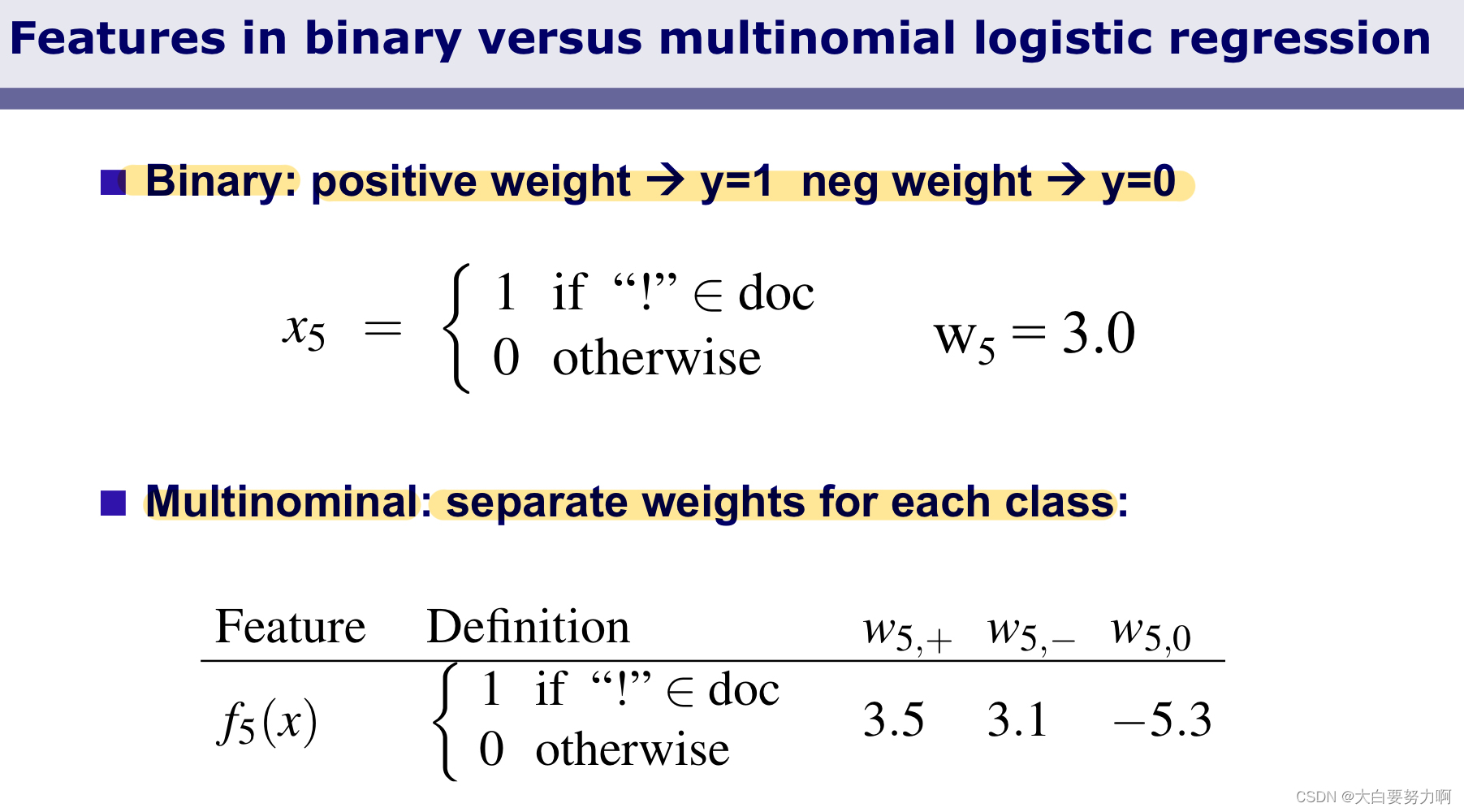 features in binary vs multinomial logistic regression