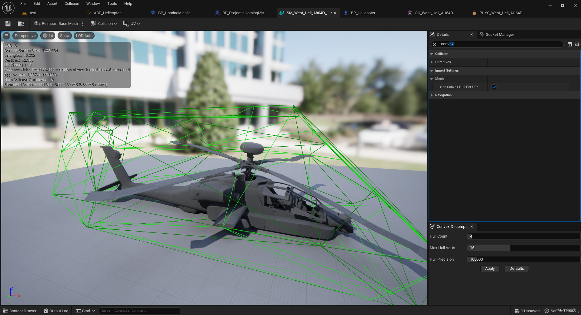 unreal engine5.1中设置convex decomposition凸包分解