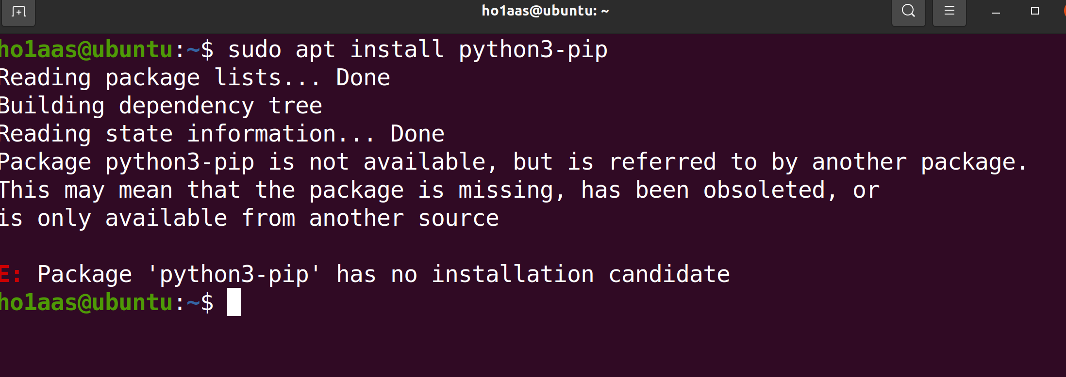 『踩坑记录』Ubuntu安装python3-pip报错Package ‘python3-pip‘ has no installation candidate