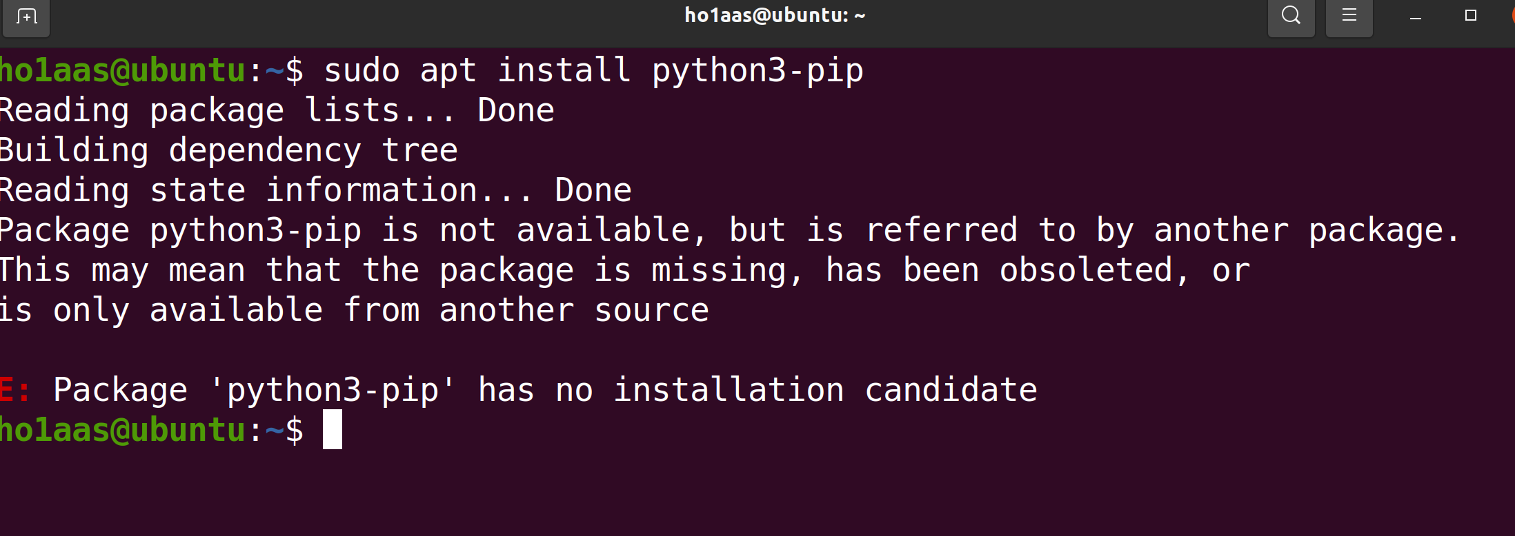 『<span style='color:red;'>踩</span><span style='color:red;'>坑</span><span style='color:red;'>记录</span>』Ubuntu<span style='color:red;'>安装</span>python<span style='color:red;'>3</span>-pip报错Package ‘python<span style='color:red;'>3</span>-pip‘ has <span style='color:red;'>no</span> installation candidate