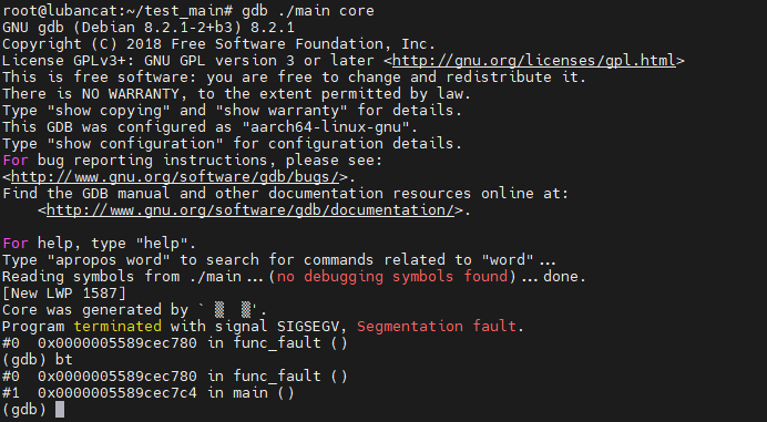 Linux debian gdb dump