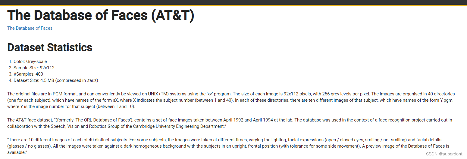 人脸数据集：The Database of Faces (ATT)