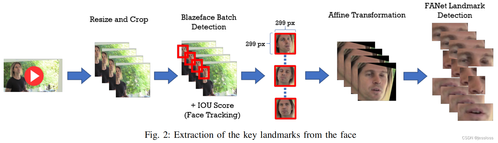 每个视频,每个人脸都保存有一个帧索引的标签,大小调整为299x299像素