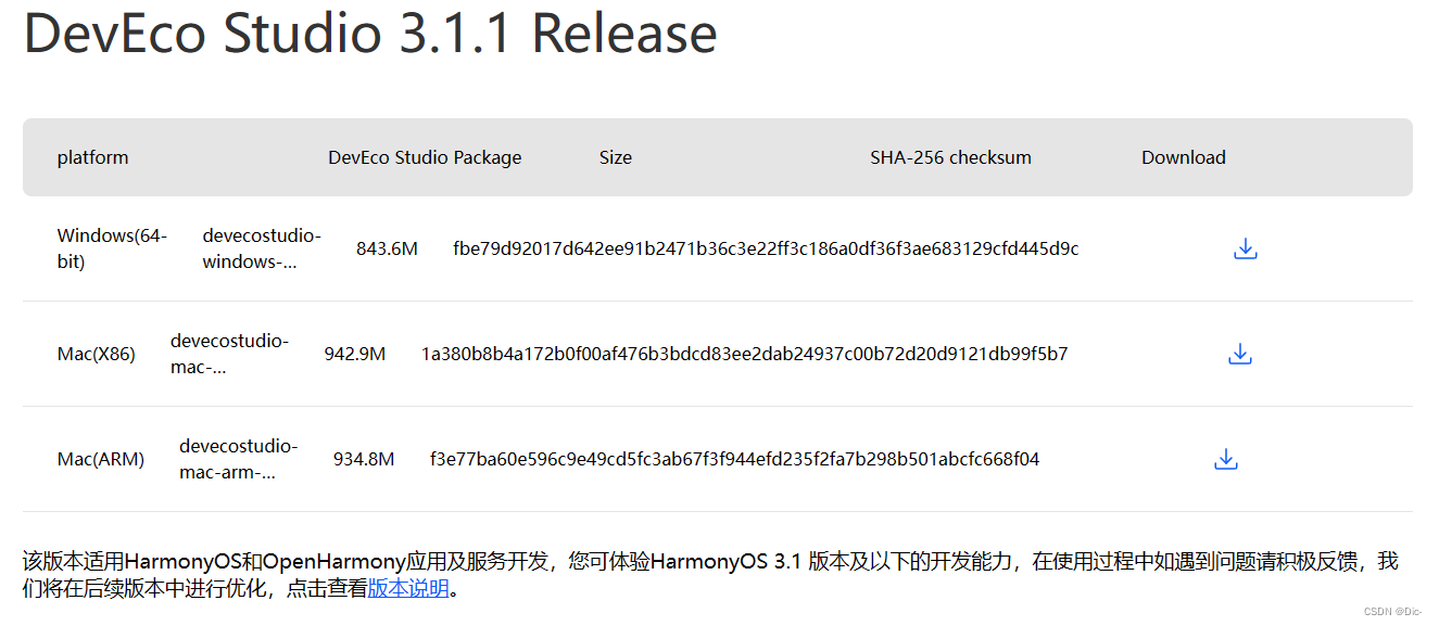DevEco Studio 3.1.1 Release 安装包下载