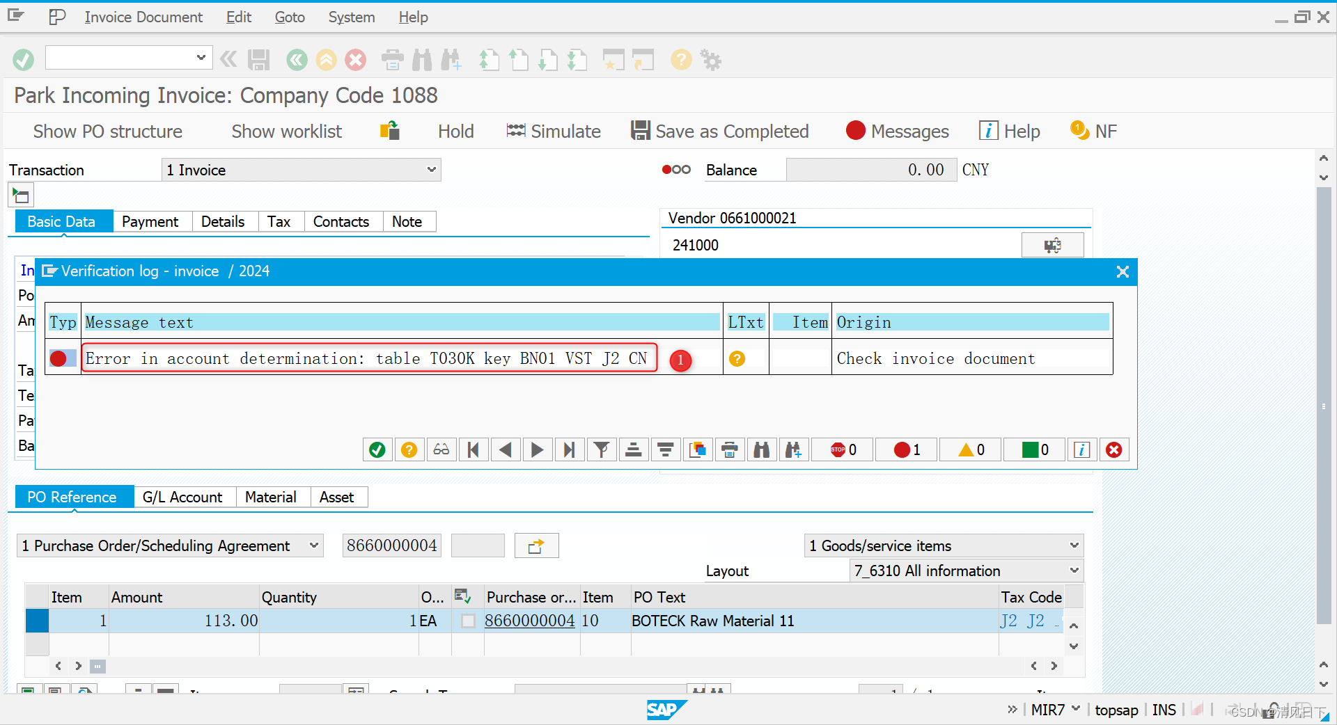 63 SAP报错：在确定科目时出错 表 T030K 关键字 BN01 VST J2 CN(Error in account