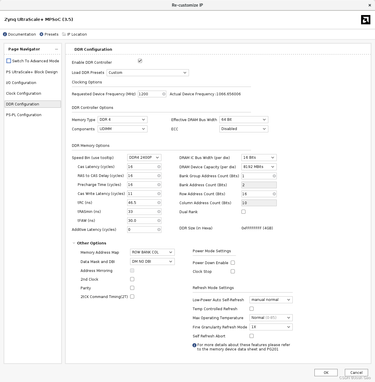 图 1. Zynq UltraScale+ MPSoC 配置 GUI