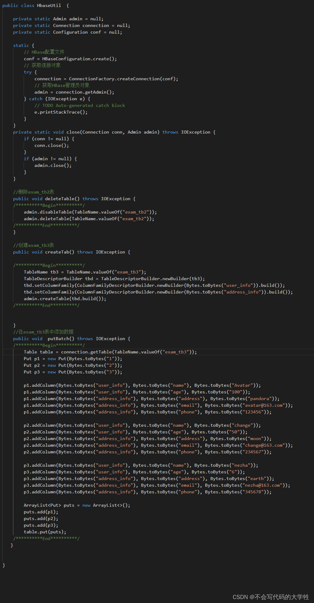 使用 Java API 实现增删操作