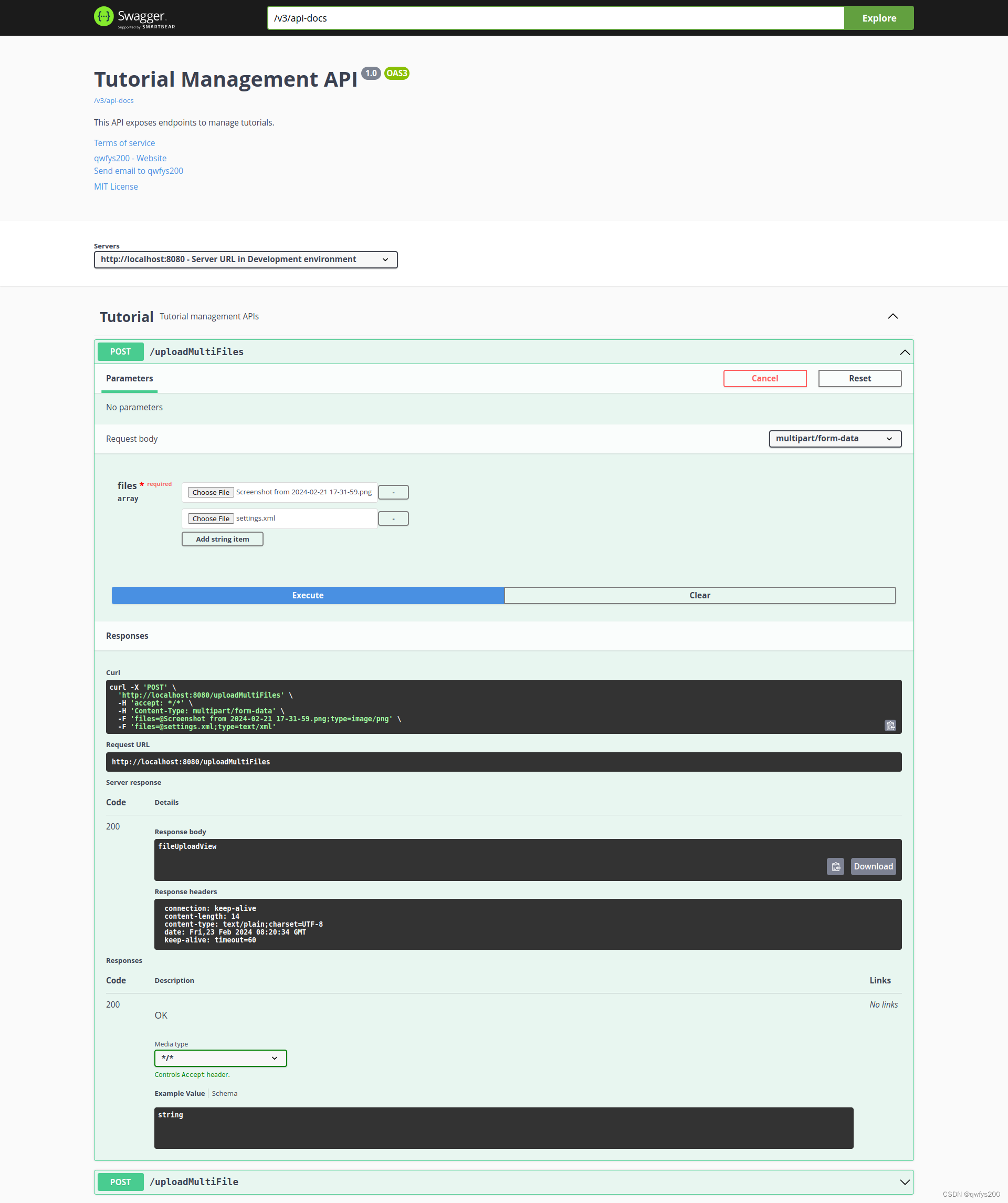 How to implement multiple file uploads based on Swagger 3.x in Spring boot 3.x