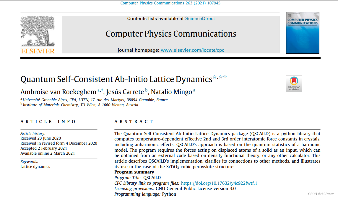 【文献分享】Quantum Self-Consistent Ab-Initio Lattice Dynamics