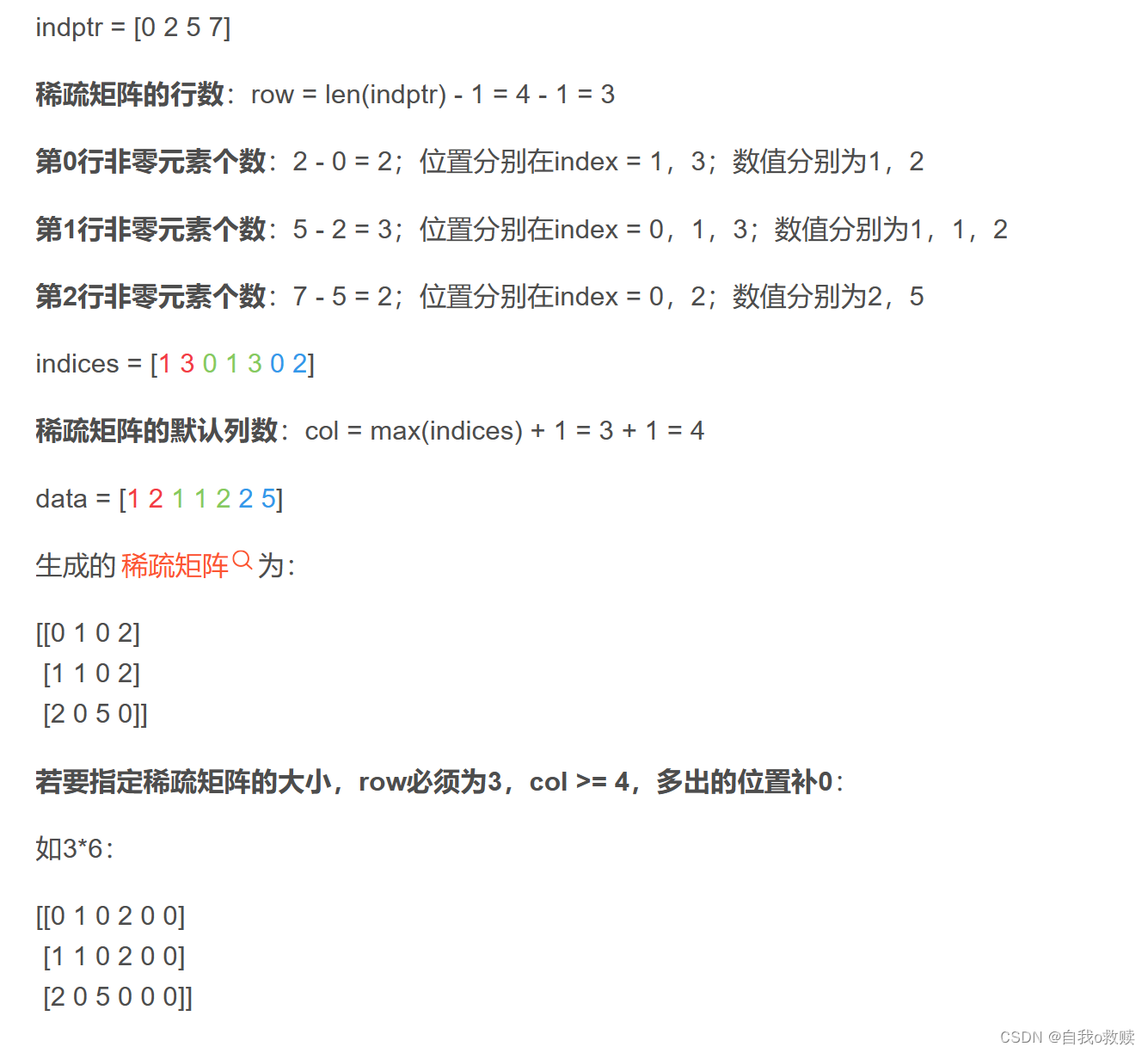 scipy.sparse.csr_matrix 中的 indptr  indices  data