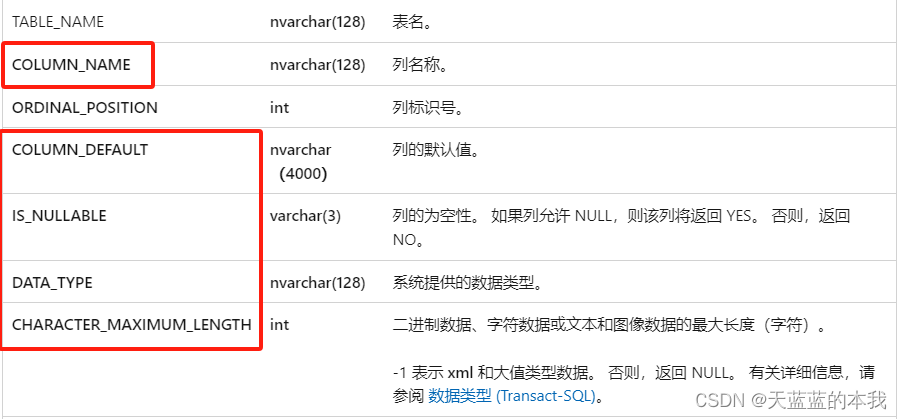 查看SQL Server的表字段类型、长度、描述以及是否可为null