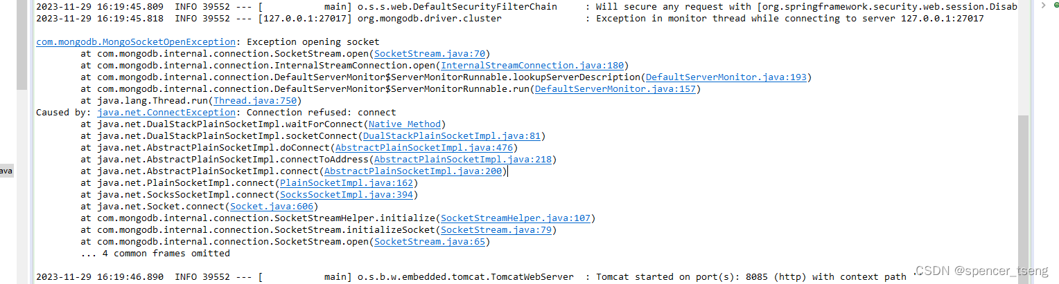 com.mongodb.MongoSocketOpenException: Exception opening socket