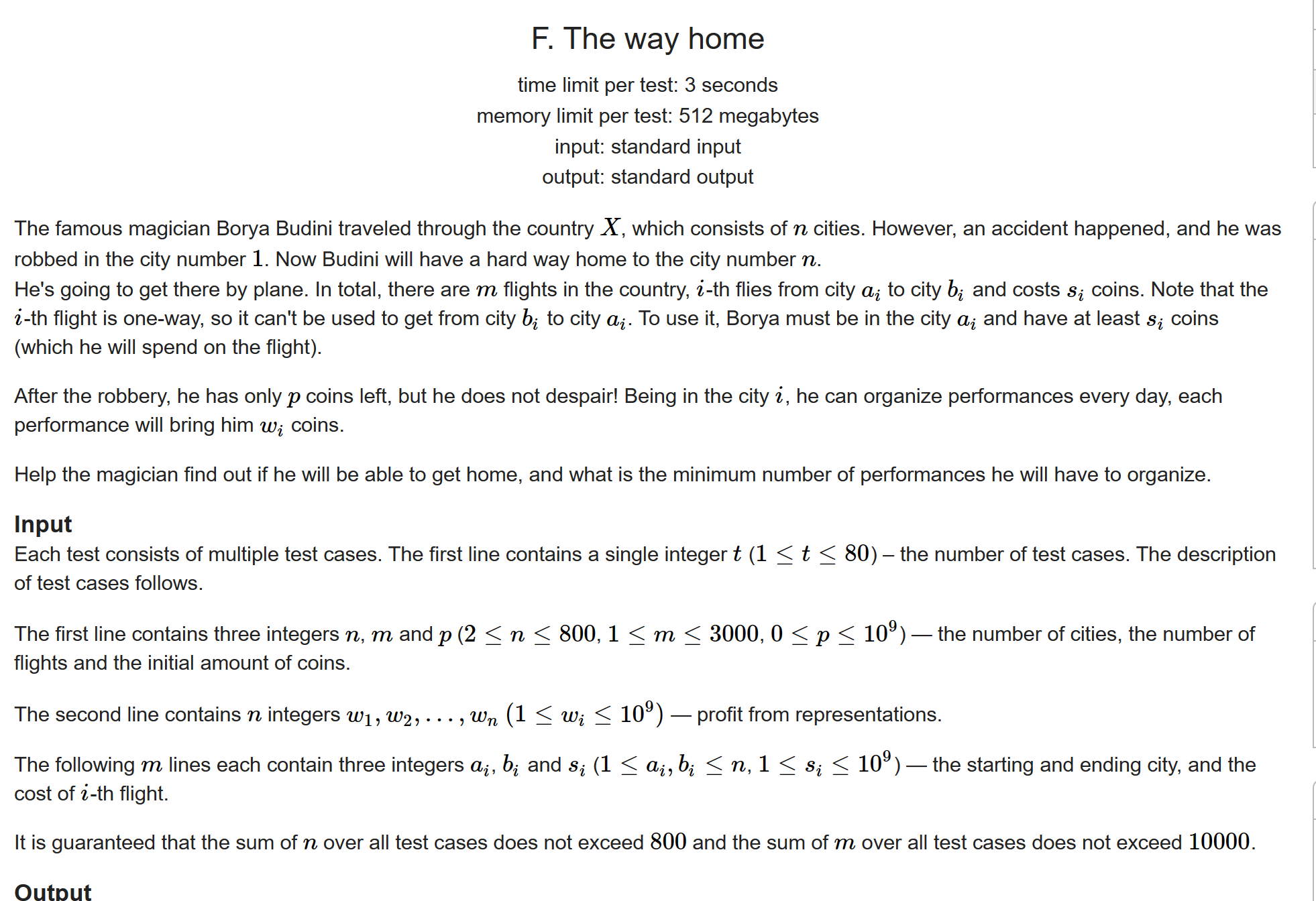 Codeforces Round 857 F. The way home 【Dijkstra 欠费】