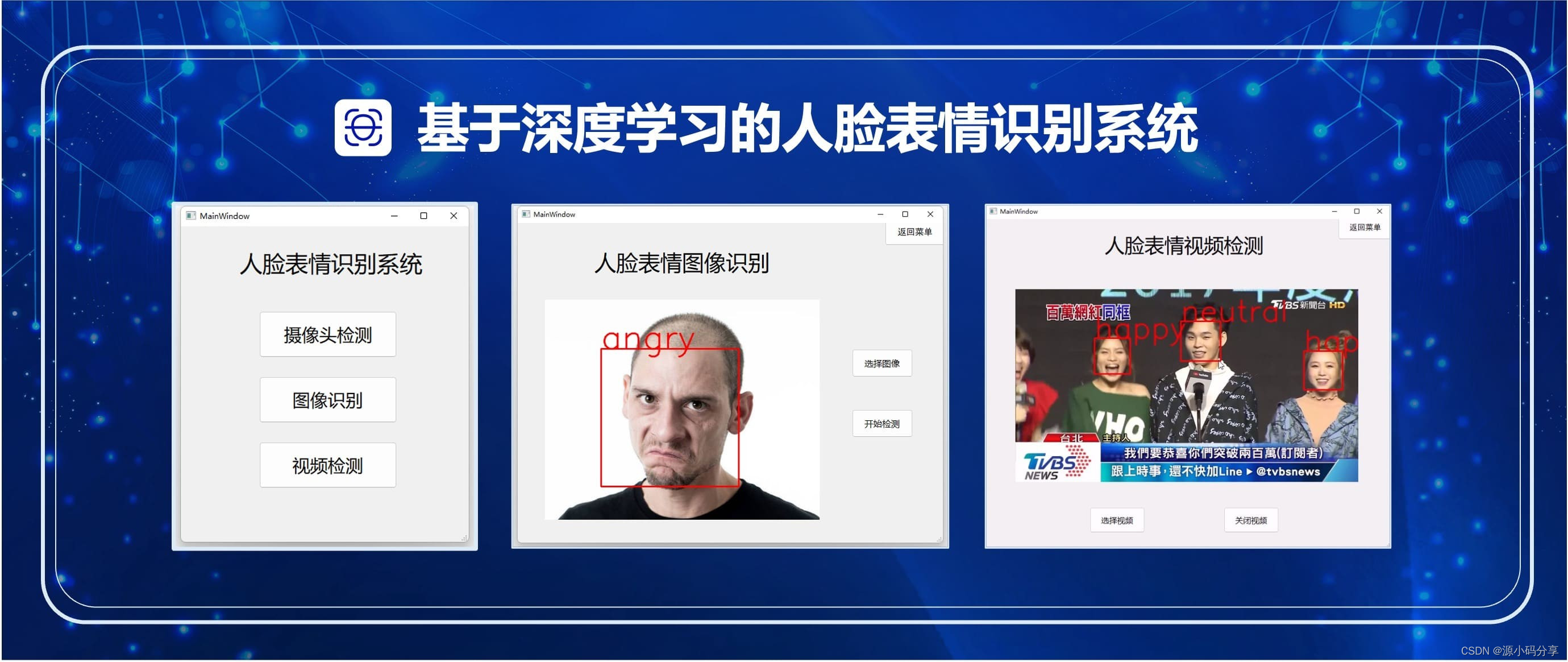 识别系统基于cnn和mini-xception网络,实现人脸检测与表情分类,包含