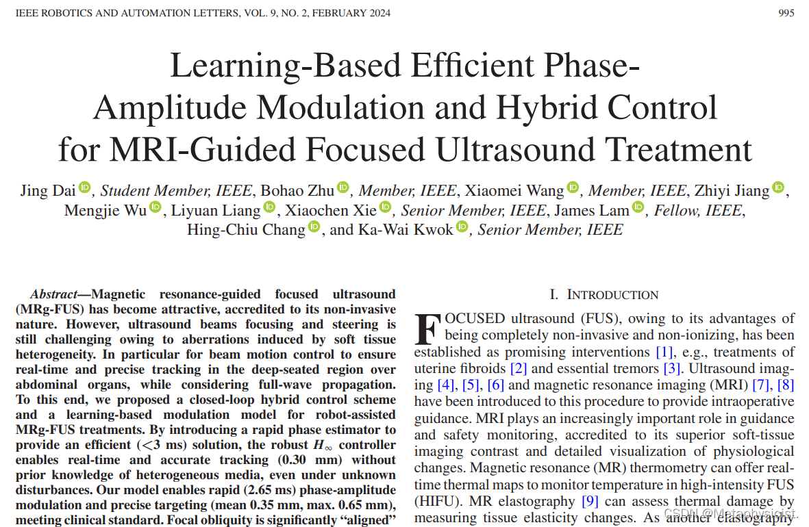 文献学习-18-基于学习的高效相位幅度<span style='color:red;'>调制</span>和混合控制，用于MRI引导的<span style='color:red;'>聚焦</span>超声治疗