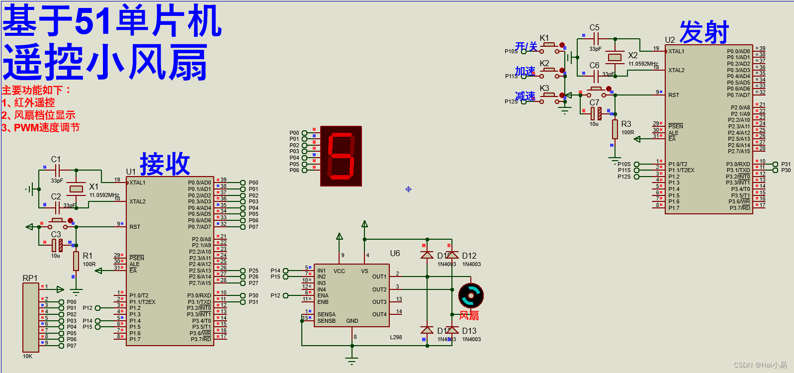 【Proteus仿真】【51单片机】遥控小风扇设计