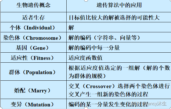 遗传算法与生物遗传概念的对照