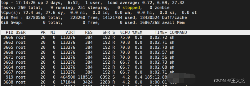 Linux下场景模拟--cpu、内存打满测试