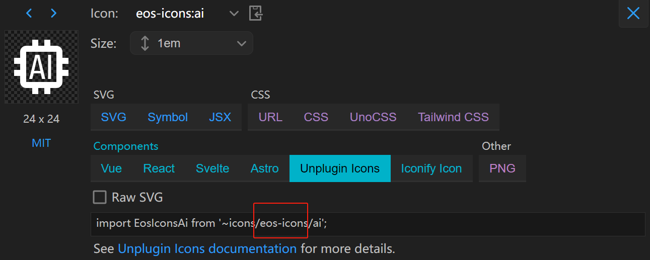 使用unplugin-icons报错：Icon `eos-icons/ai` not found