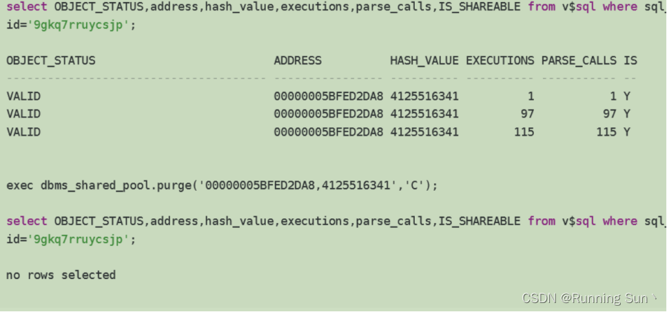 用dbms_shared_pool.purge清除执行计划