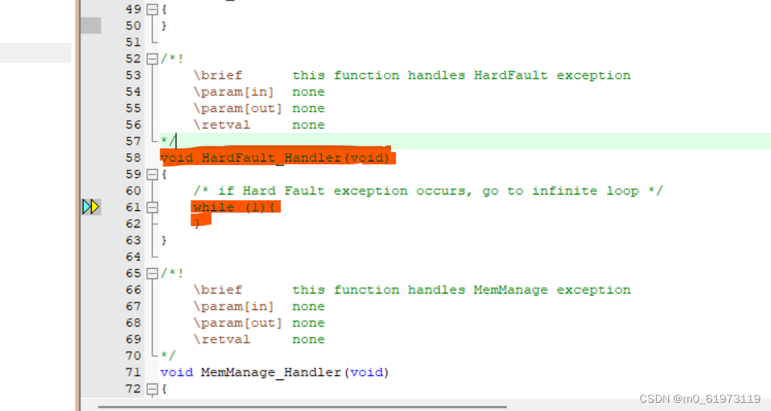 调用delay_ms函数进入hardfault_handler处理硬件错误中断