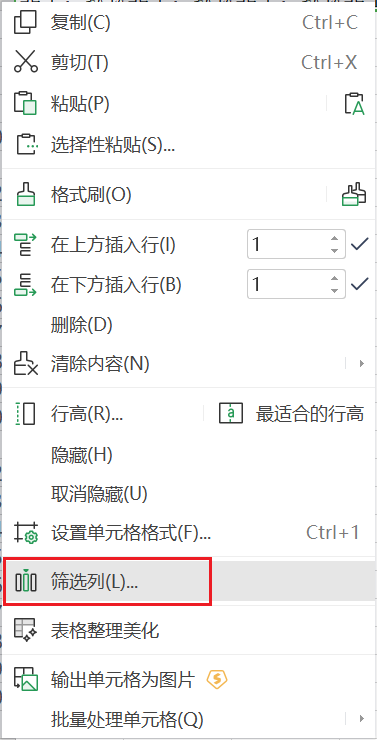 【Excel】WPS快速按行筛选过滤