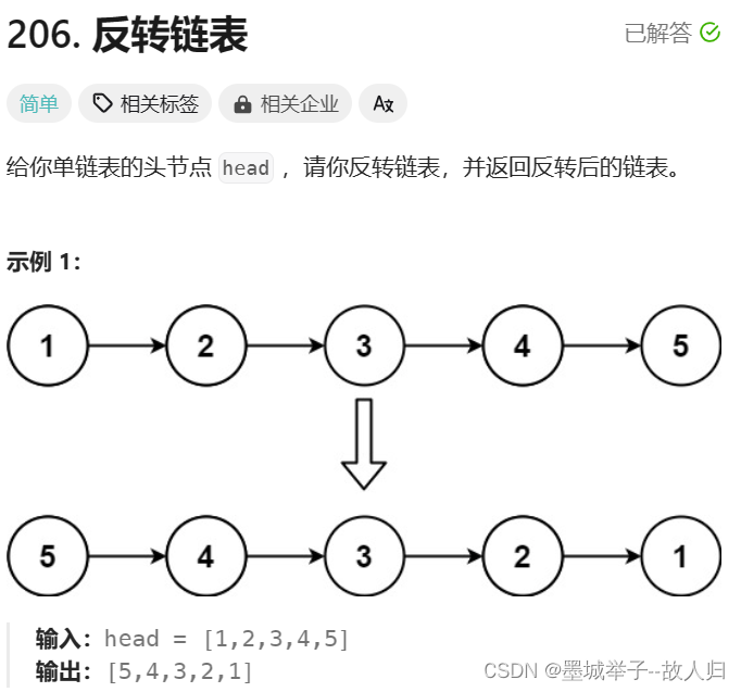 力扣经典题目：反转链表