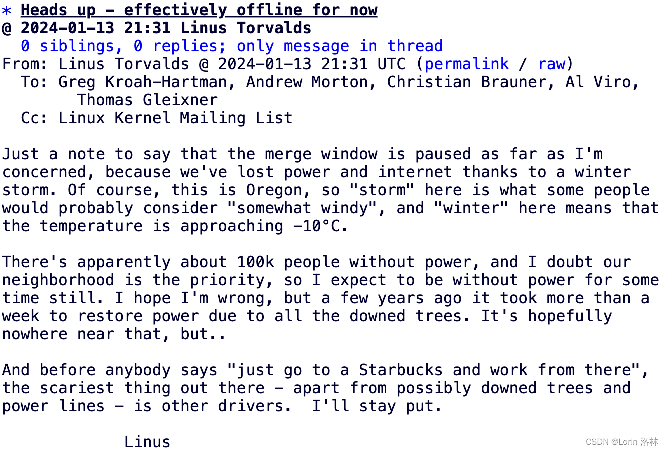 Linux 内核被冬季风暴 “封印“
