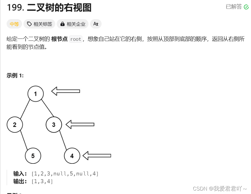 【<span style='color:red;'>力</span><span style='color:red;'>扣</span>】<span style='color:red;'>199</span>.二叉树的右视图