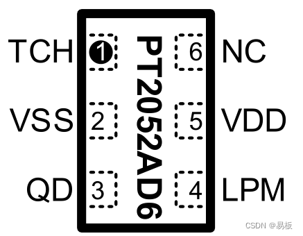 PT2052A DFN2x2-6L 管脚示意图