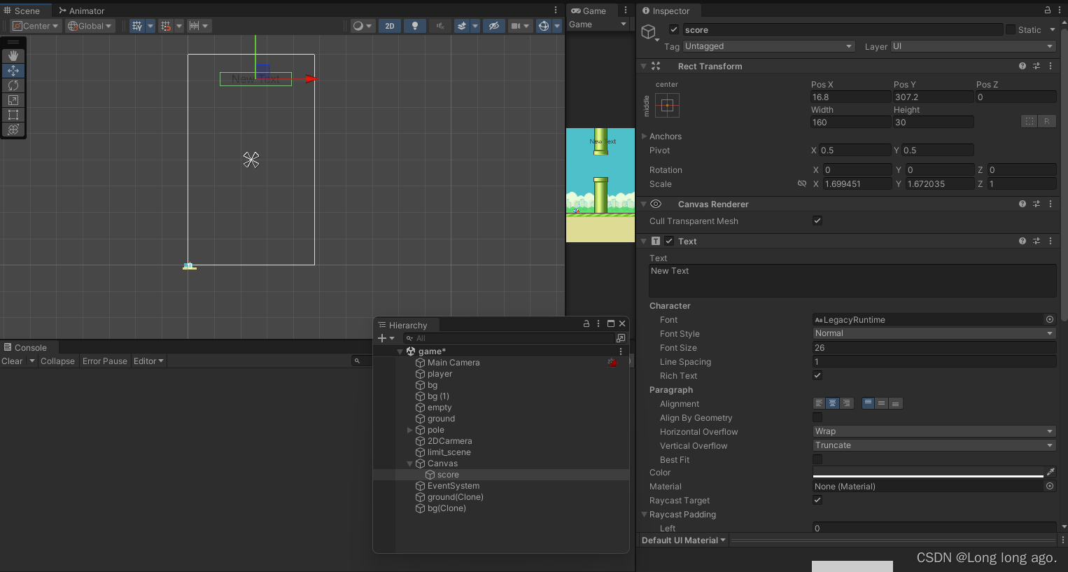 unity 2d 入门 飞翔小鸟 Cinemachine 记录分数（十二)