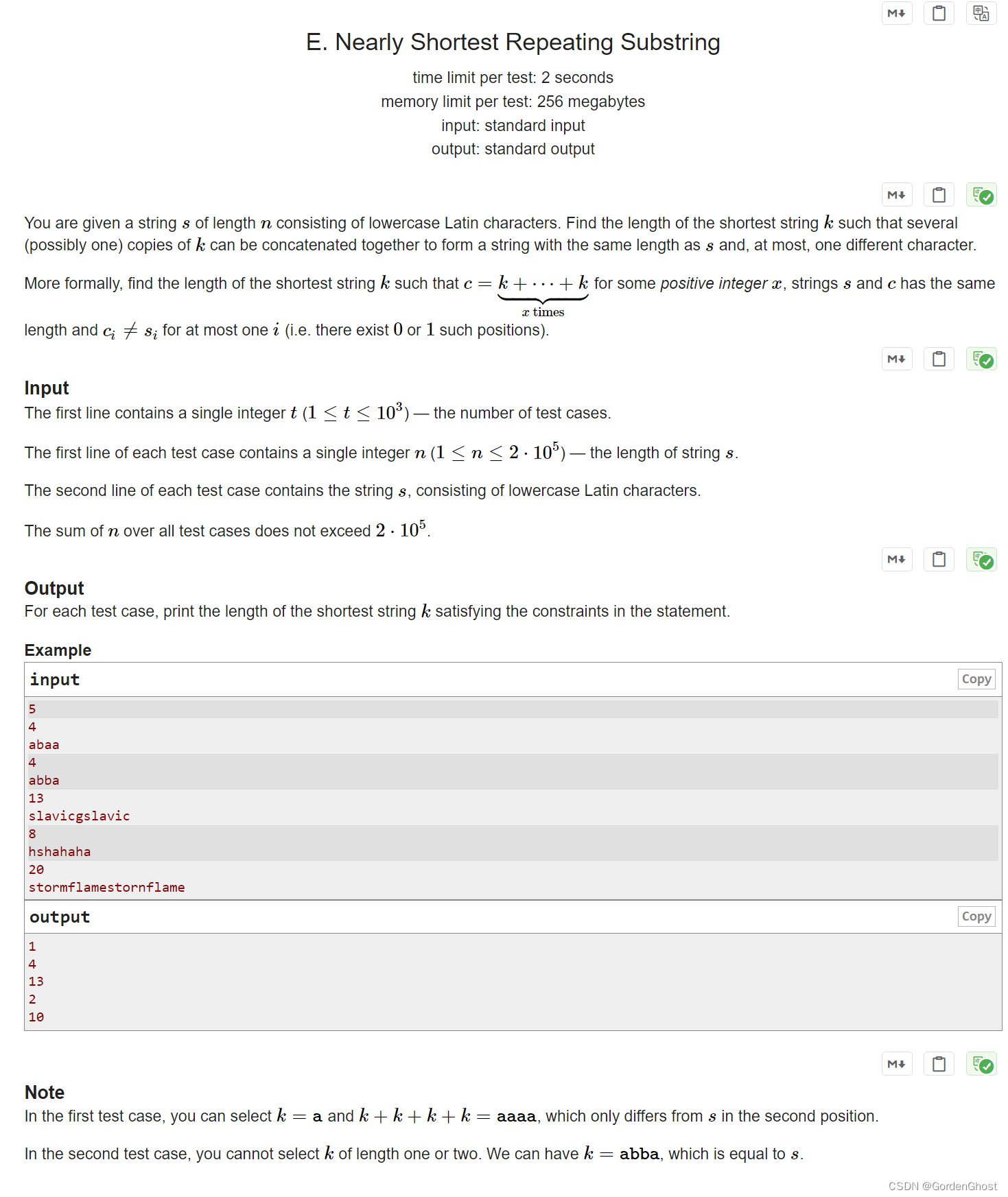 Nearly Shortest Repeating Substring（Round 937）