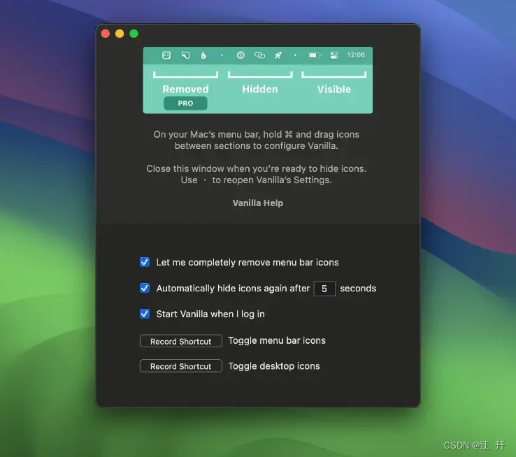 Vanilla Pro for Mac 一款隐藏菜单栏图标工具