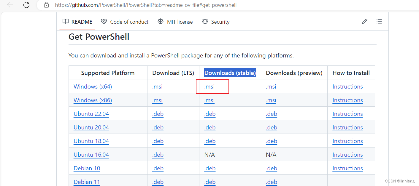 Github 仓库选择 “Downloads (stable) 安装包