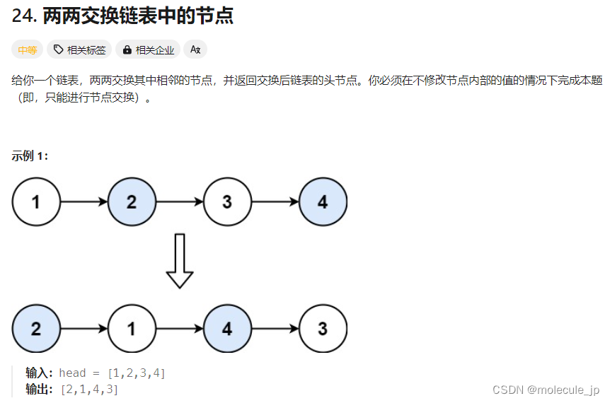 力扣 | 24. 两两交换链表中的节点