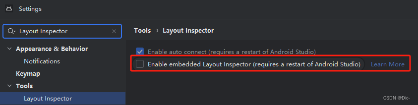 File -> Settings 搜索  Layout Inspector 快速进入设置