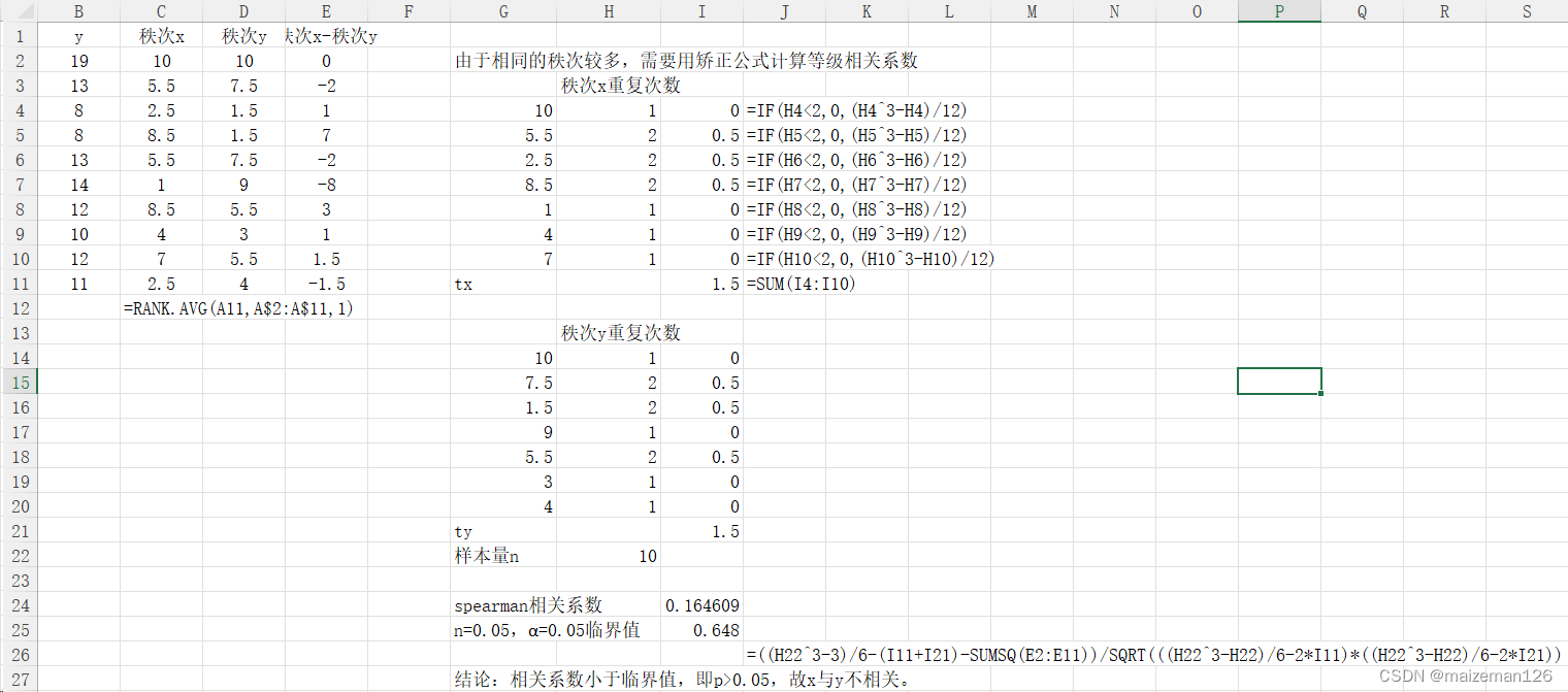 excel统计分析——秩相关分析