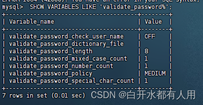 Mysql：Your password does not satisfy the current policy requirements错误