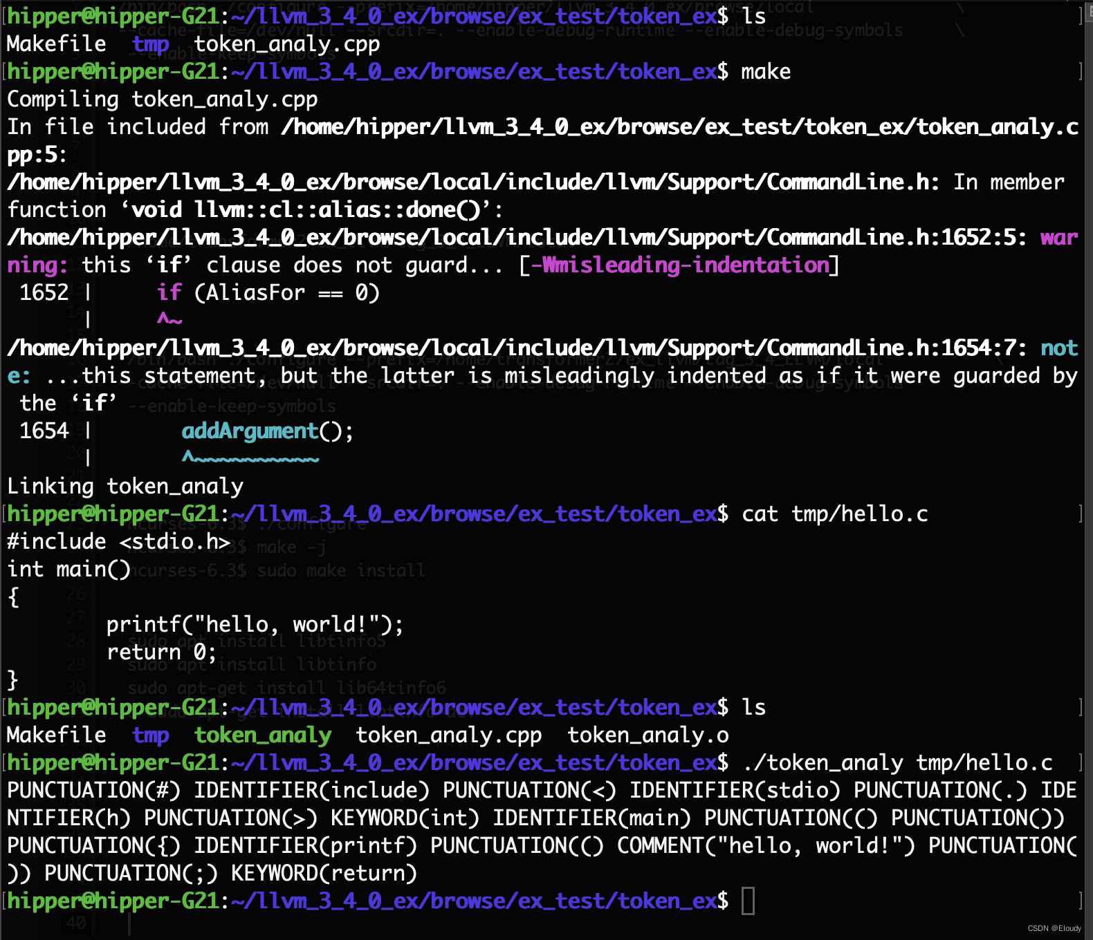 LLVM clang_tokenize 的示例