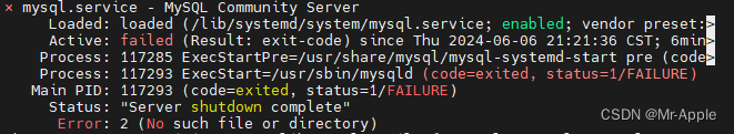 mysql启动出现Error: 2 (No such file or directory)