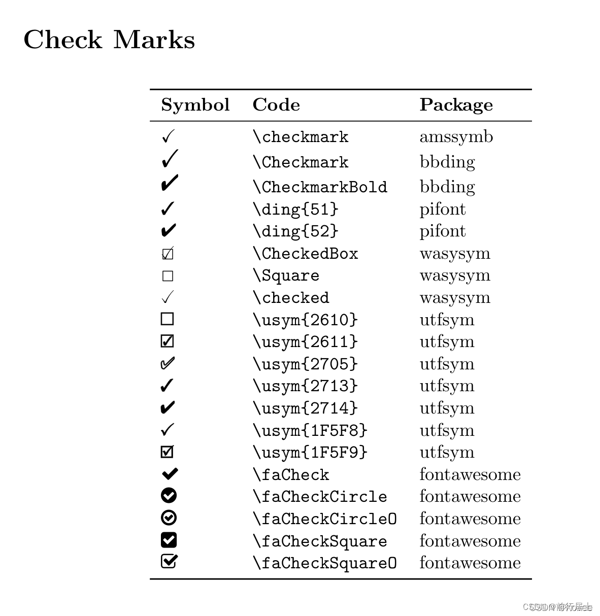latex对号叉号空格