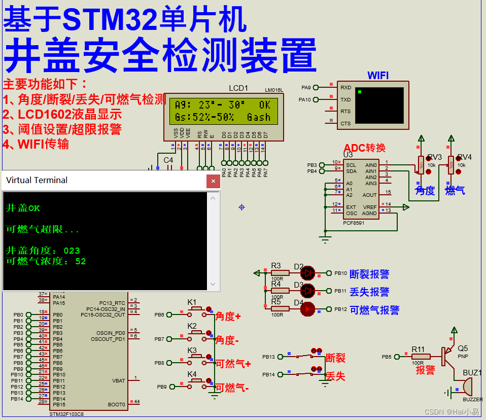 【Proteus仿真】【STM32单片机】井盖安全检测装置设计