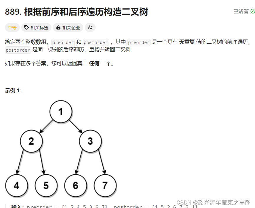 Leetcode日记 889. 根据前序和后序遍历构造二叉树