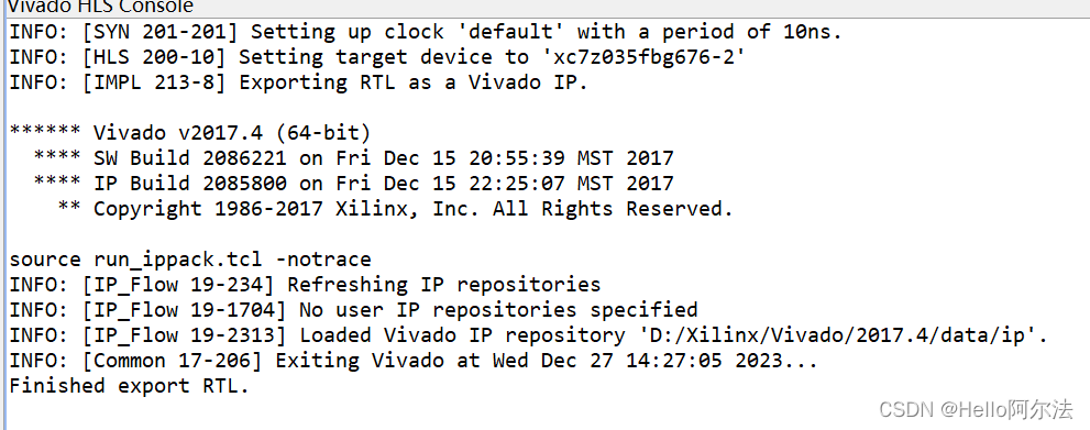 HLS 2017.4 导出 RTL 报错：ERROR: [IMPL 213-28] Failed to generate IP.