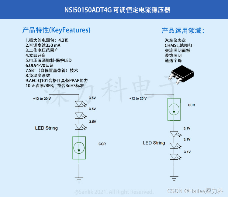 可调恒定电流稳压器NSI50150ADT4G车规级LED驱动器 提供专业的汽车级照明解决方案