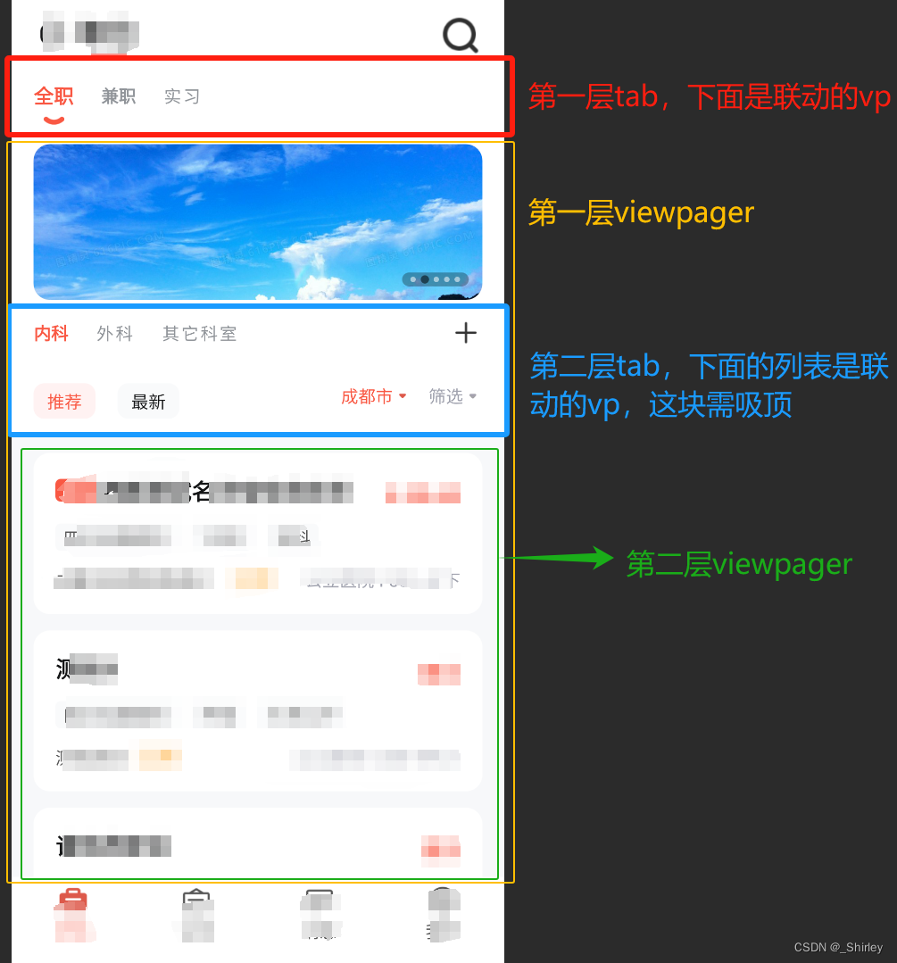 多层tablayout+ViewPager，NestedScrollView+ViewPager+RecyclerView，嵌套吸顶滑动冲突