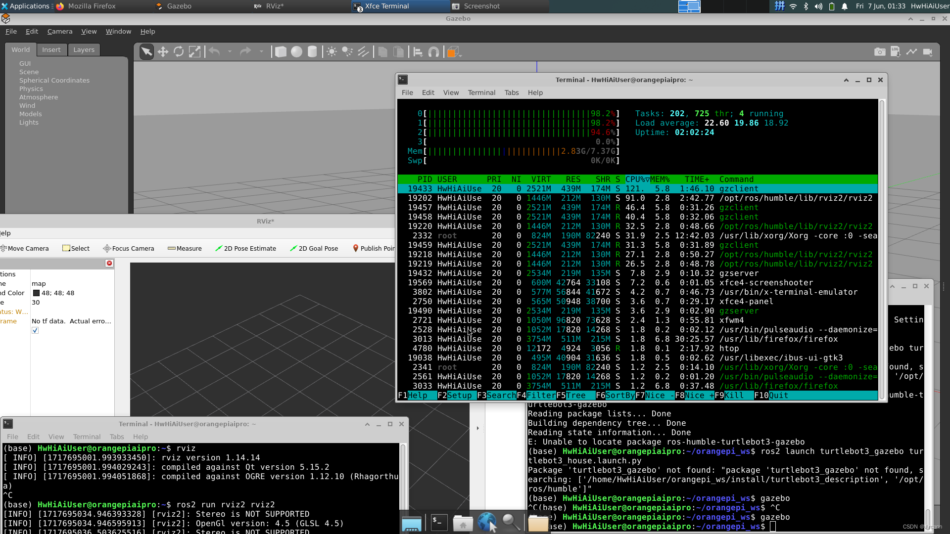 OrangePi Kunpeng Pro 安装 ROS2 + Gazebo