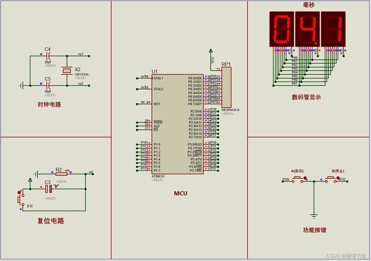 基于51单片机的电子秒表Protues仿真设计
